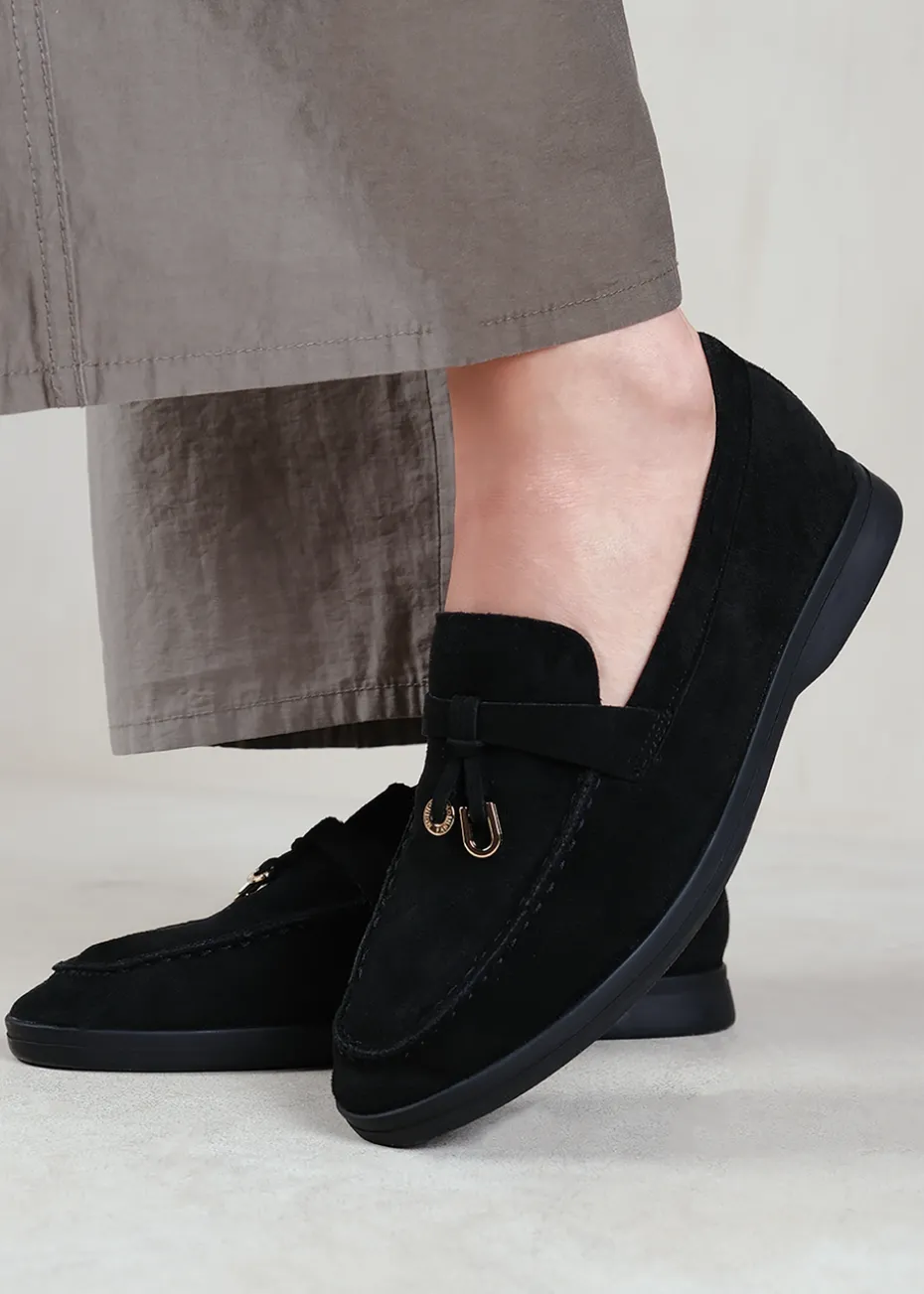 Where's That From Black Suede Pegasus Wide-Fit Slip On Loafers