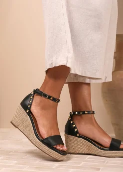 Where's That From BlackPU Presley wide-fit Wedge Sandals With Gladiator-Ankle-Strap