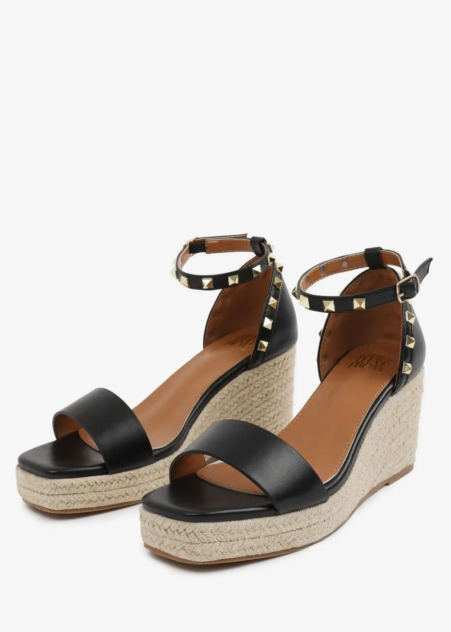 Where's That From BlackPU Presley Wedge Sandals With Gladiator Ankle-Strap