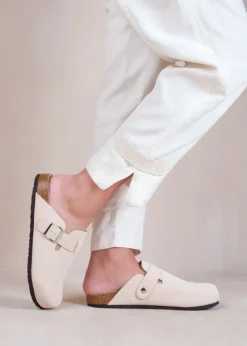 Where's That From Cream Nubuck Palm Closed Toe Flat Sandals