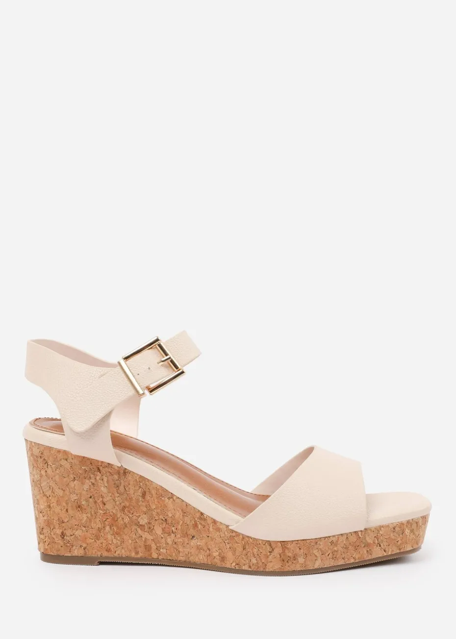 Where's That From Cream PU Giselle Wedge Sandals With Buckle-Ankle-Strap