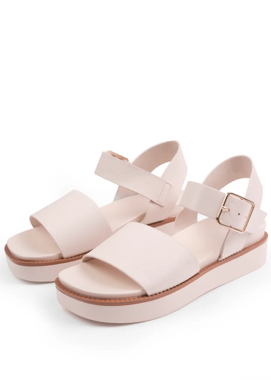 Where's That From Cream Phoenix Wide Fit PU Flat Sandals