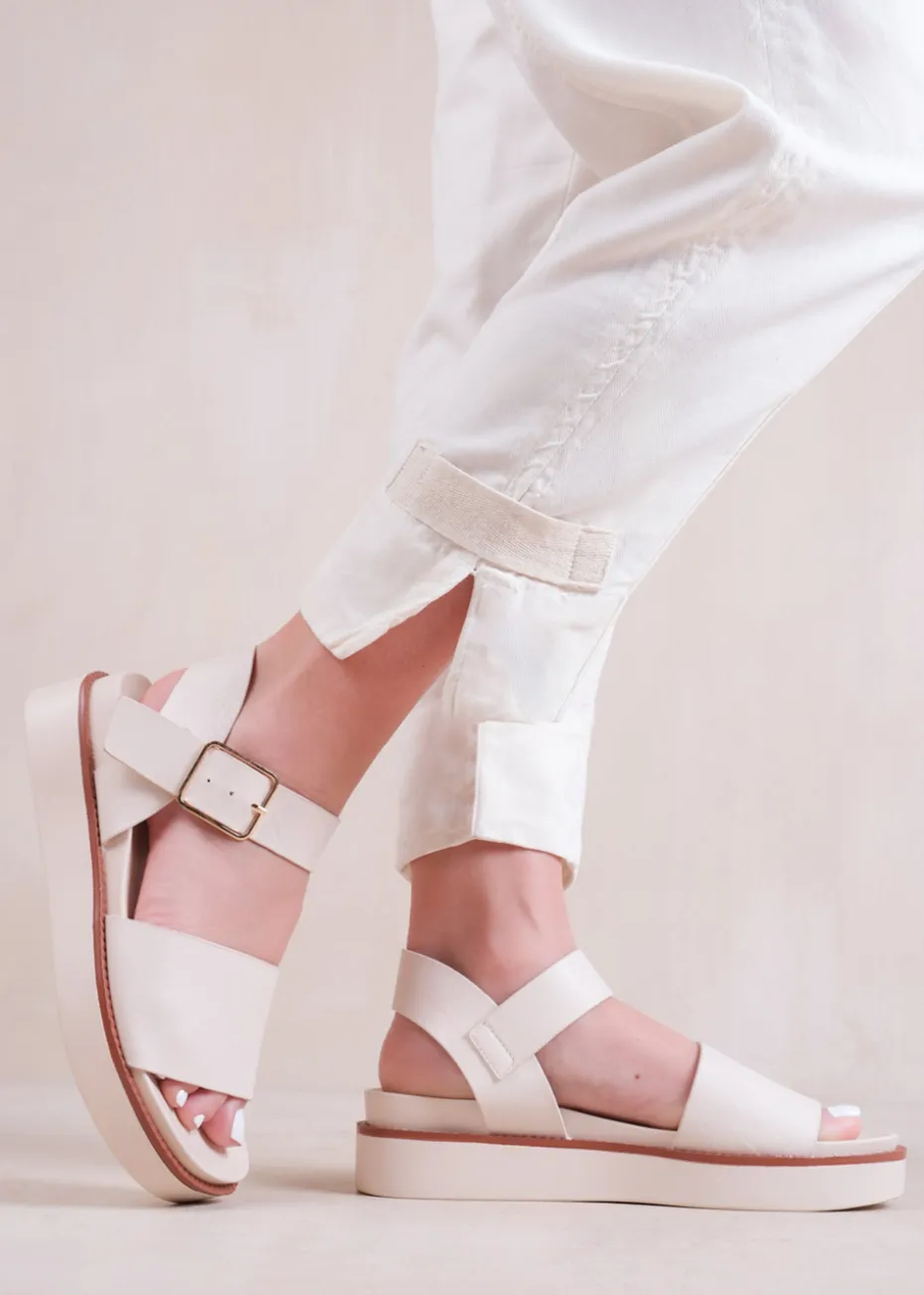 Where's That From Cream Phoenix Wide Fit PU Flat Sandals