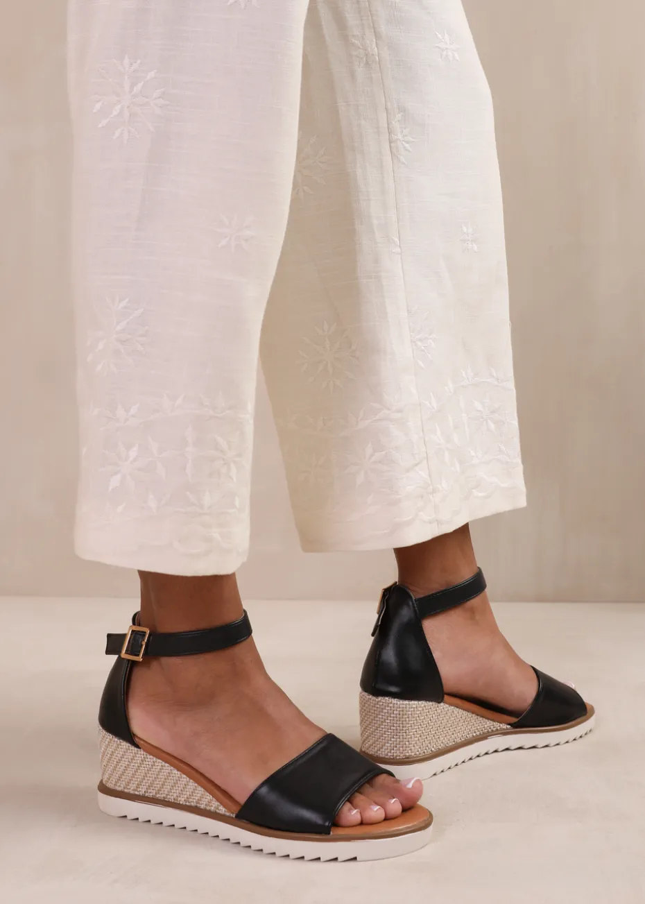Where's That From Dusk Black Wide-Fit Wedge With Buckle Strap