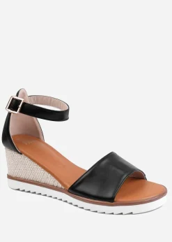 Where's That From Dusk Black Extra Wide-Fit Buckle Strap Wedges