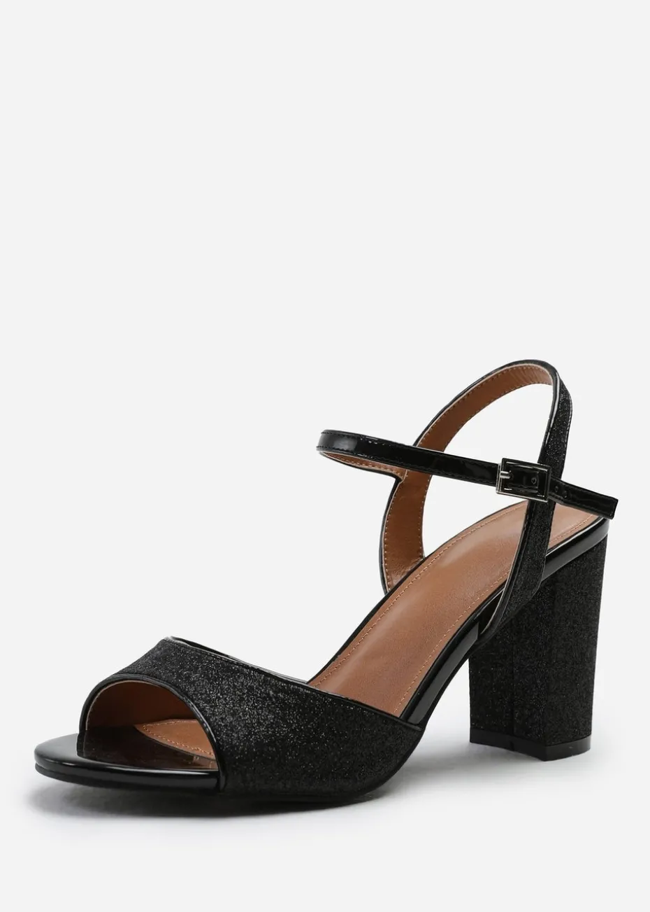 Where's That From Florence Black Glitter Wide-Fit Mid High Heels