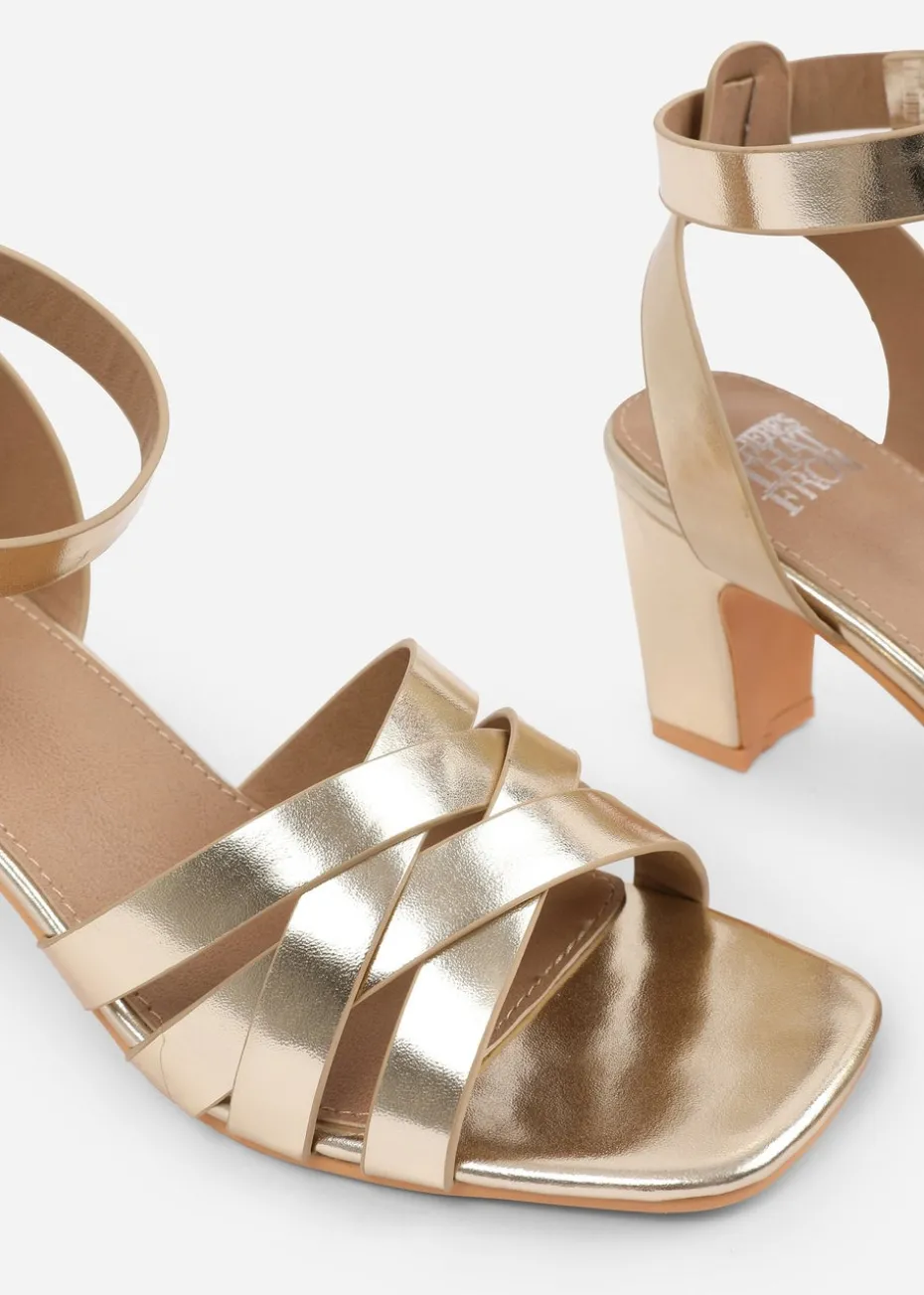 Where's That From Gold PU Caity Wide-Fit Triple Link-Chain Detail Sandals
