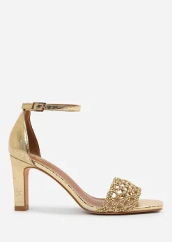 Where's That From Gold PU Naia Braided Strappy Block Heel