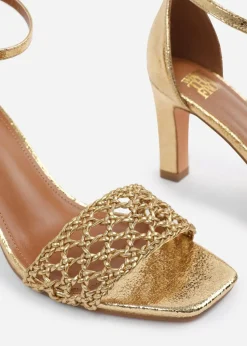 Where's That From Gold PU Naia Braided Strappy Block Heel