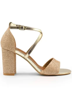 Where's That From Gold Ruth Wide Fit Block Heel Sandals