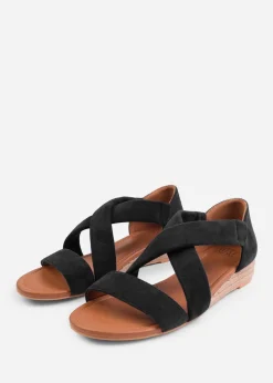 Where's That From Hummingbird Black Suede Low Wedges
