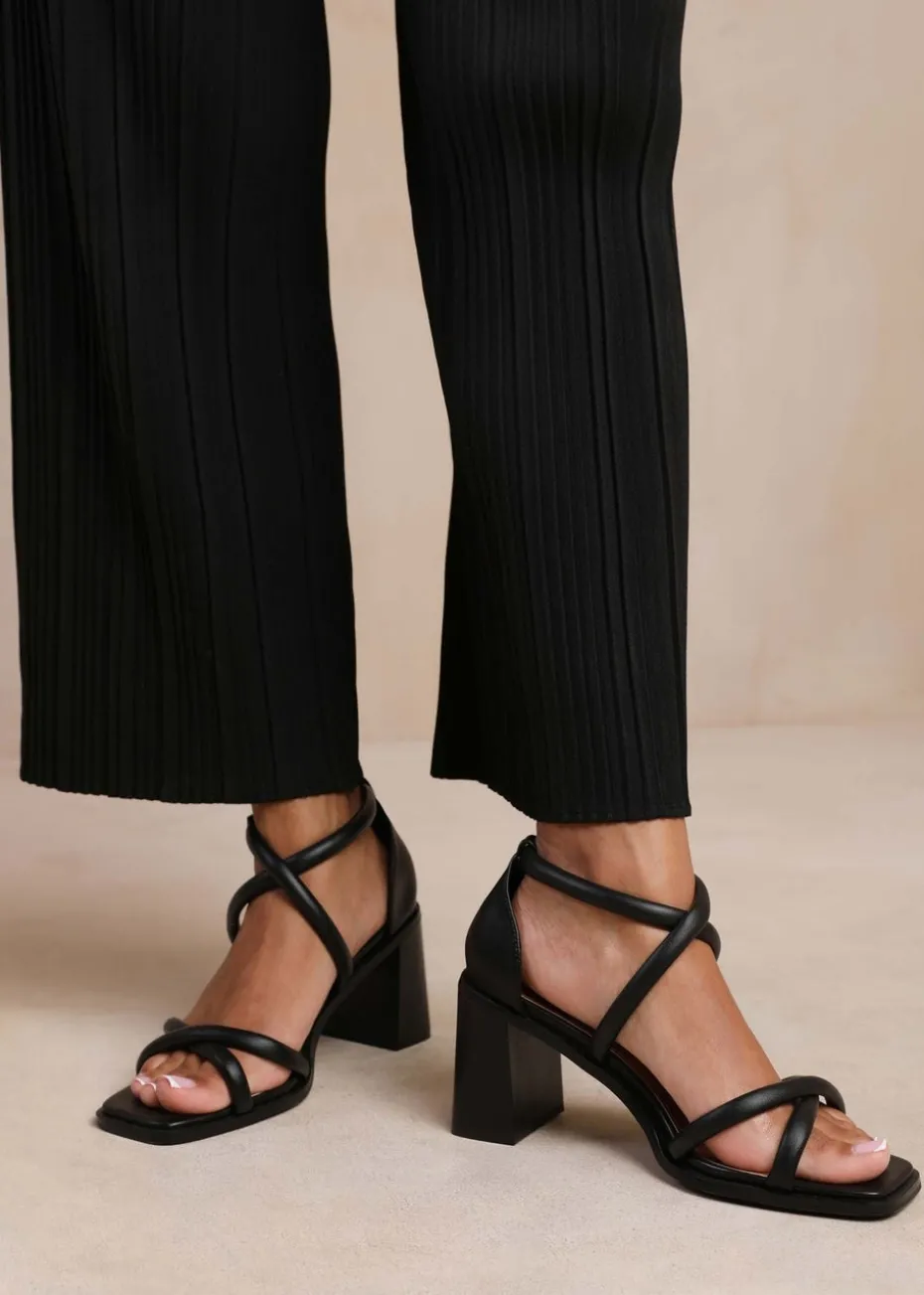 Where's That From Illinois Black Cross Over Multi Strap Heels
