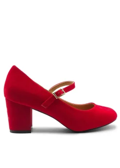 Where's That From Red Suede Araceli Wide  Mary Jane Pumps