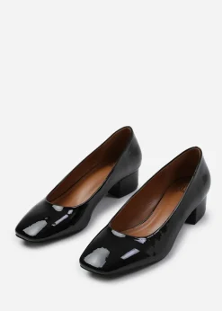 Where's That From Seattle Black Patent Square Toe Block Heels