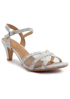 Where's That From Silver Glitter Jillian Diamante Mesh Strappy Heels