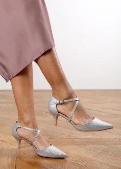 Where's That From Silver Suede Seany Low Kitten Heel