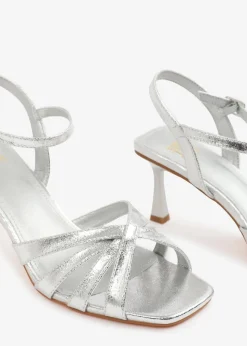 Where's That From Silver PU Torigh Cross-Over Multi-Strap Adjustable Buckle Heel