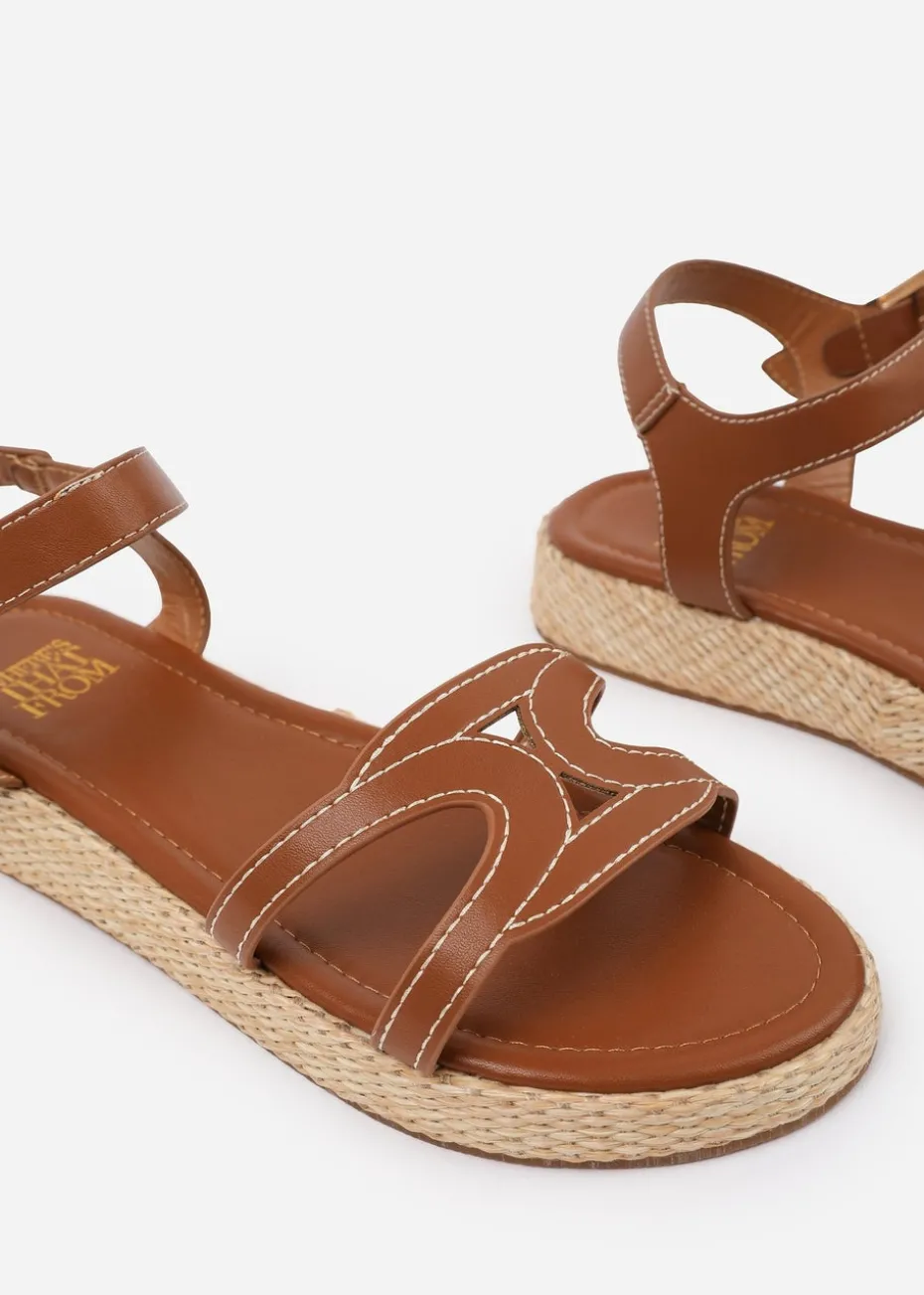Where's That From Tan PU Sofia Flatform Sandal