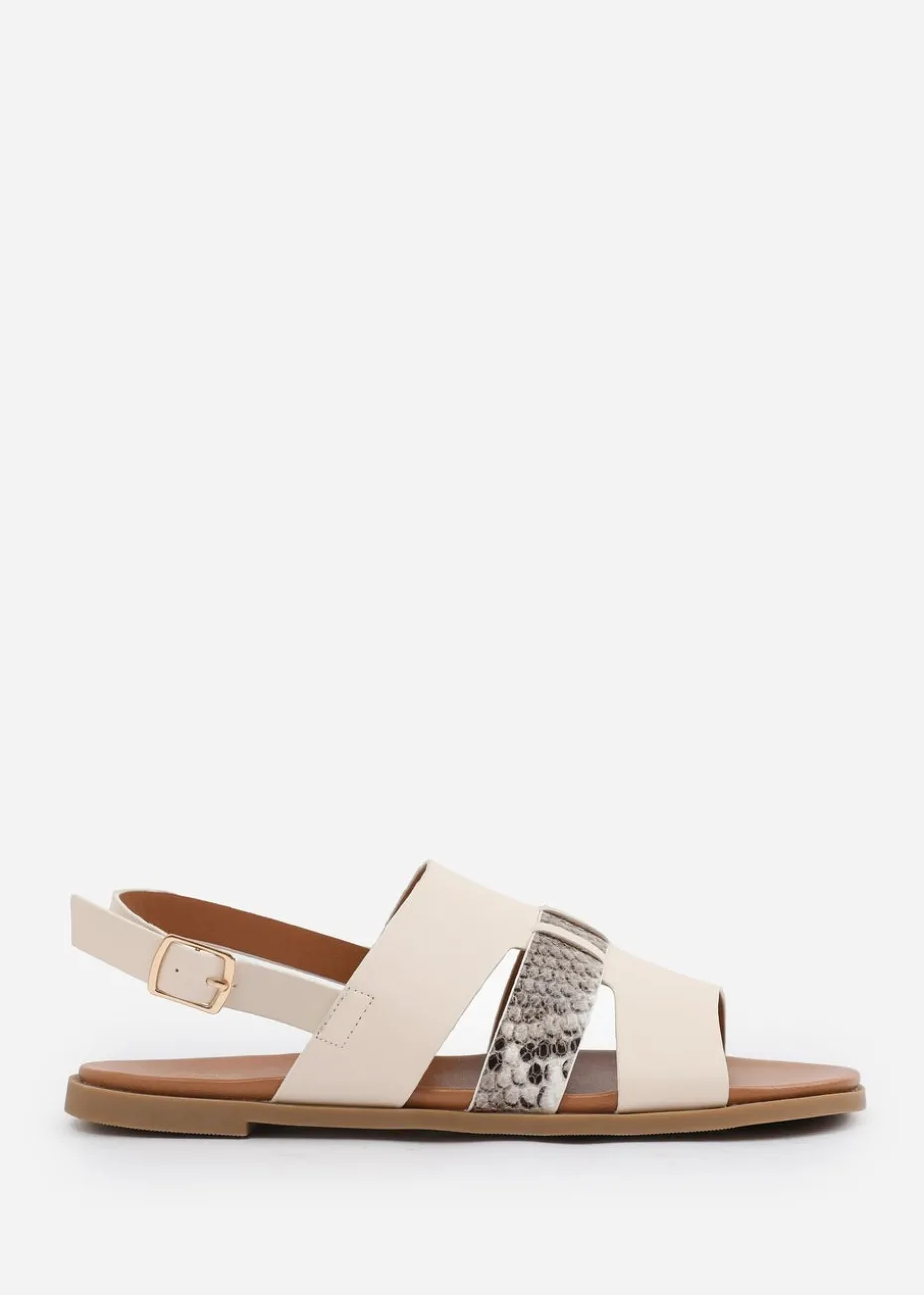 Where's That From Wide Fit Cream PU Uma Flat Sandals