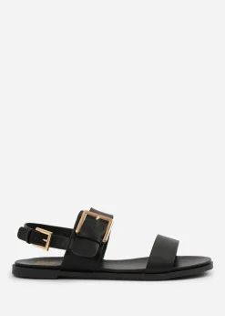 Where's That From Wide-Fit Black PU Camilla Classic Flat Sandals