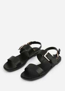 Where's That From Wide-Fit Black PU Camilla Classic Flat Sandals