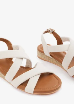 Where's That From Wide-Fit Cream Suede Violet Low Wedge Shoes