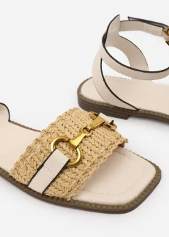 Where's That From Wide-Fit Cream-PU Catelyn Straw Detail Strap Sandals