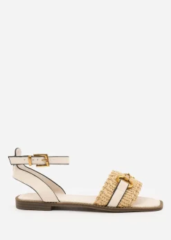 Where's That From Wide-Fit Cream-PU Catelyn Straw Detail Strap Sandals