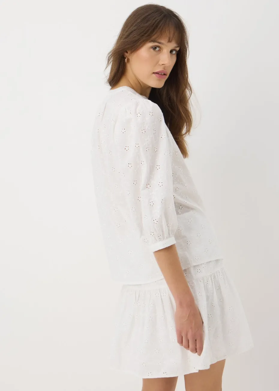 White Embroidered Puff Sleeve Blouse
