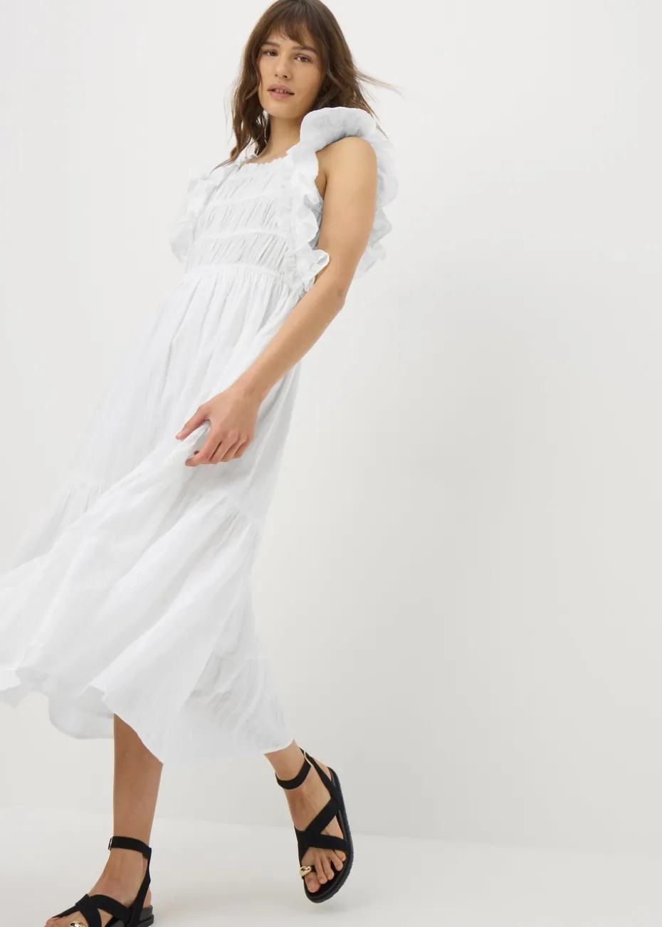 White Frill Midi Dress