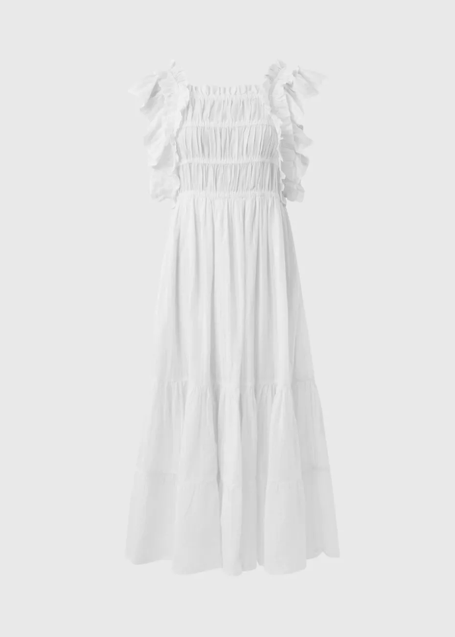 White Frill Midi Dress