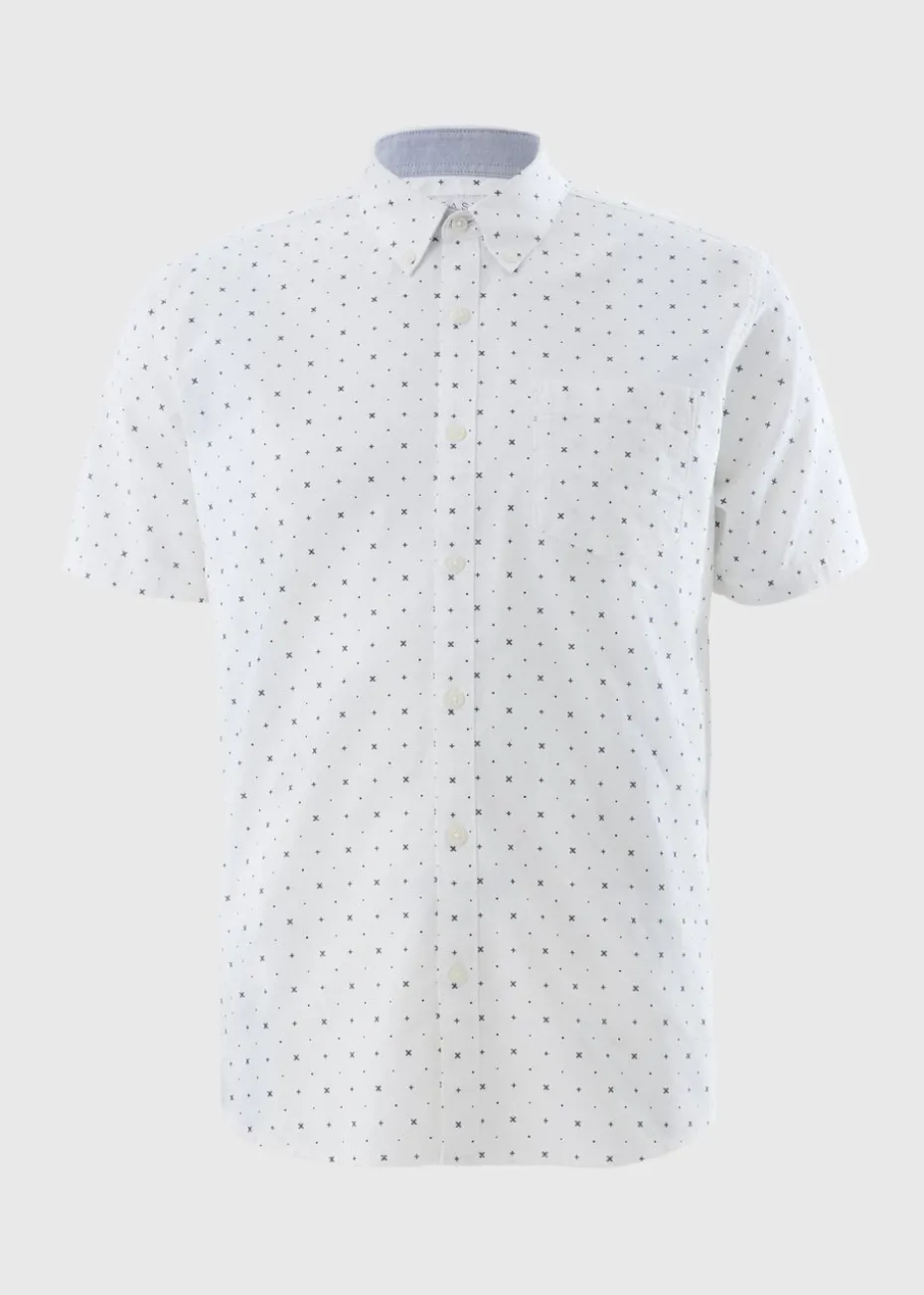 White Geo Short Sleeve Oxford Shirt
