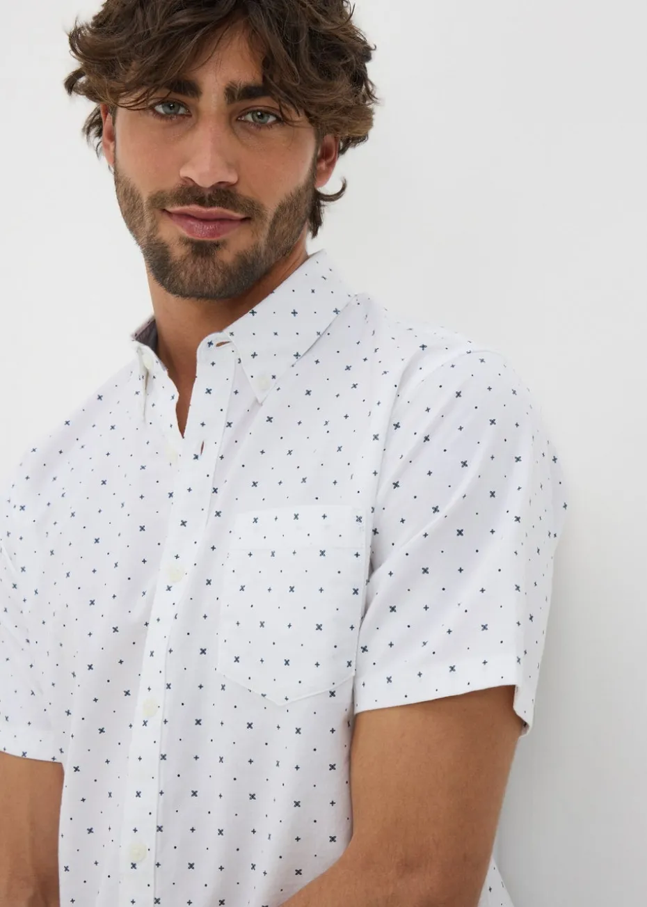 White Geo Short Sleeve Oxford Shirt