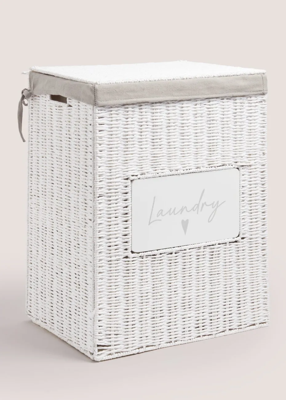 White Heart Laundry Basket (51cm x 40cm x 30cm)