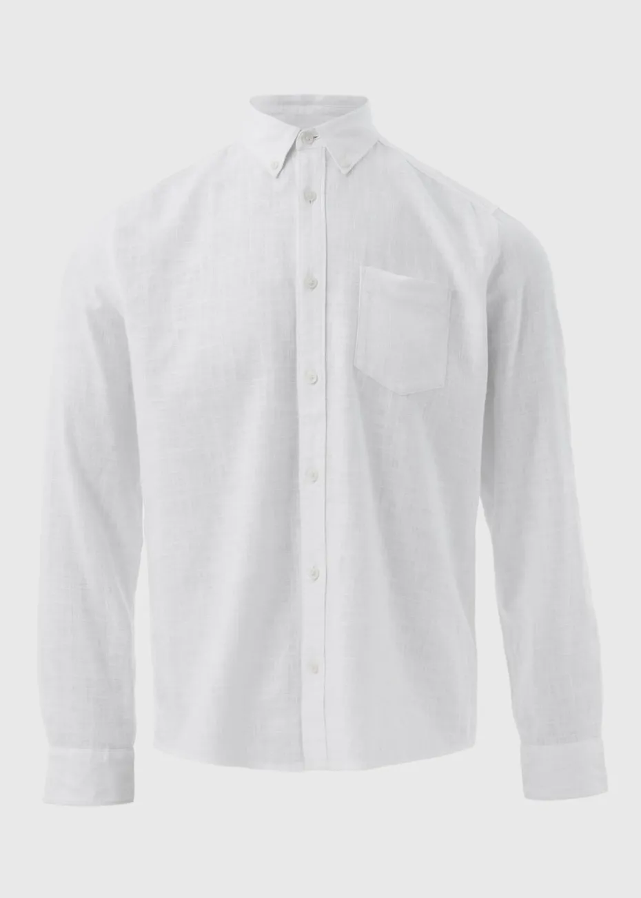 White Roll Up Sleeve Linen Viscose Shirt