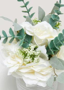 White Roses In Cement Pot