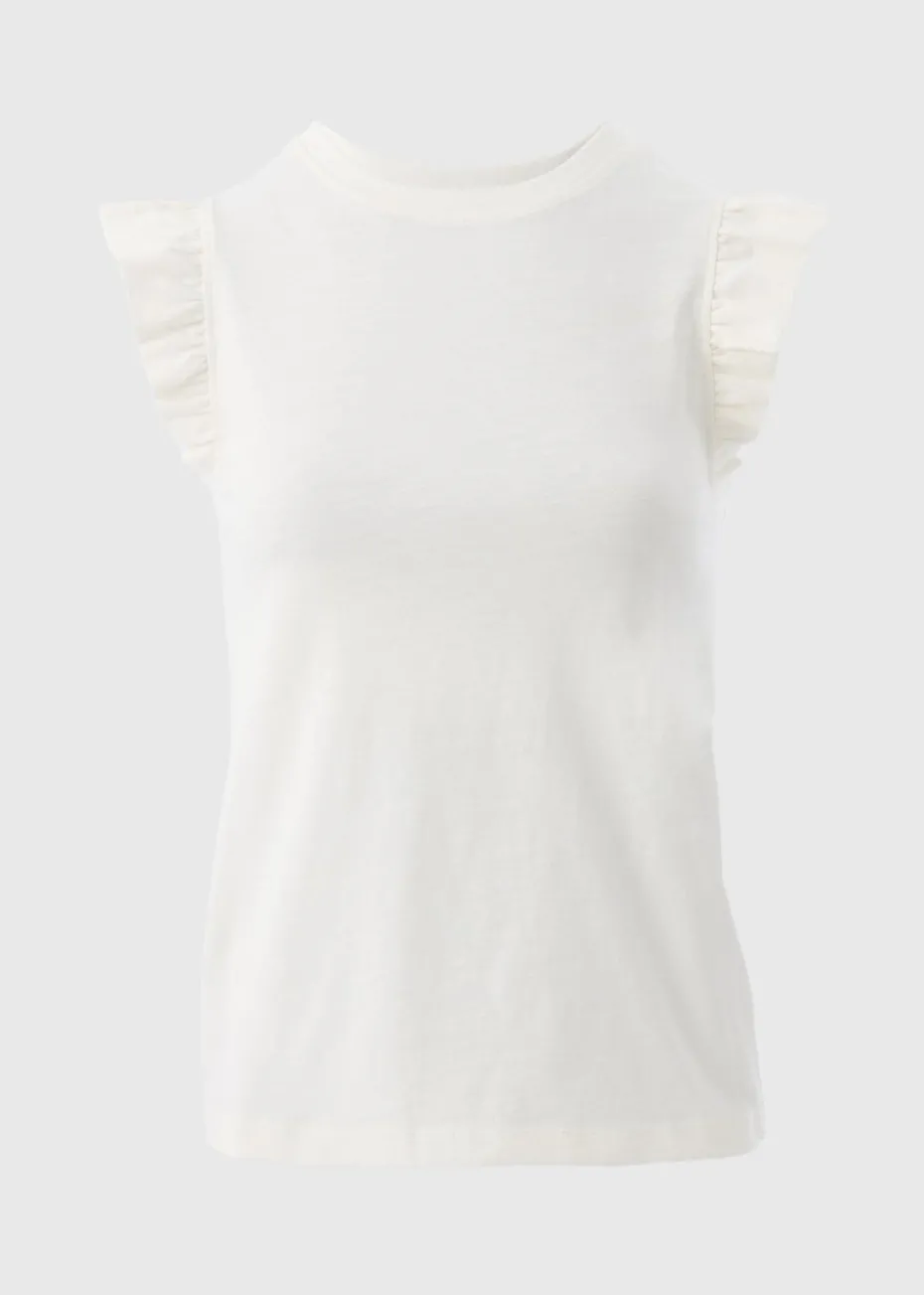 White Ruffle Sleeve T-Shirt