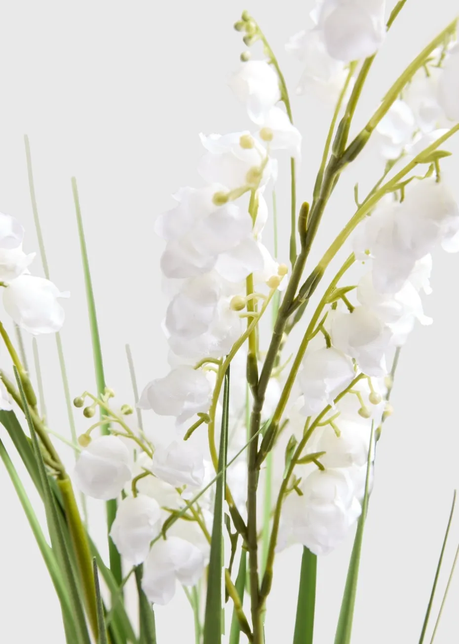 White Tall Grass Flowers In Ribbed Pot (90cm x 24cm x 24cm)