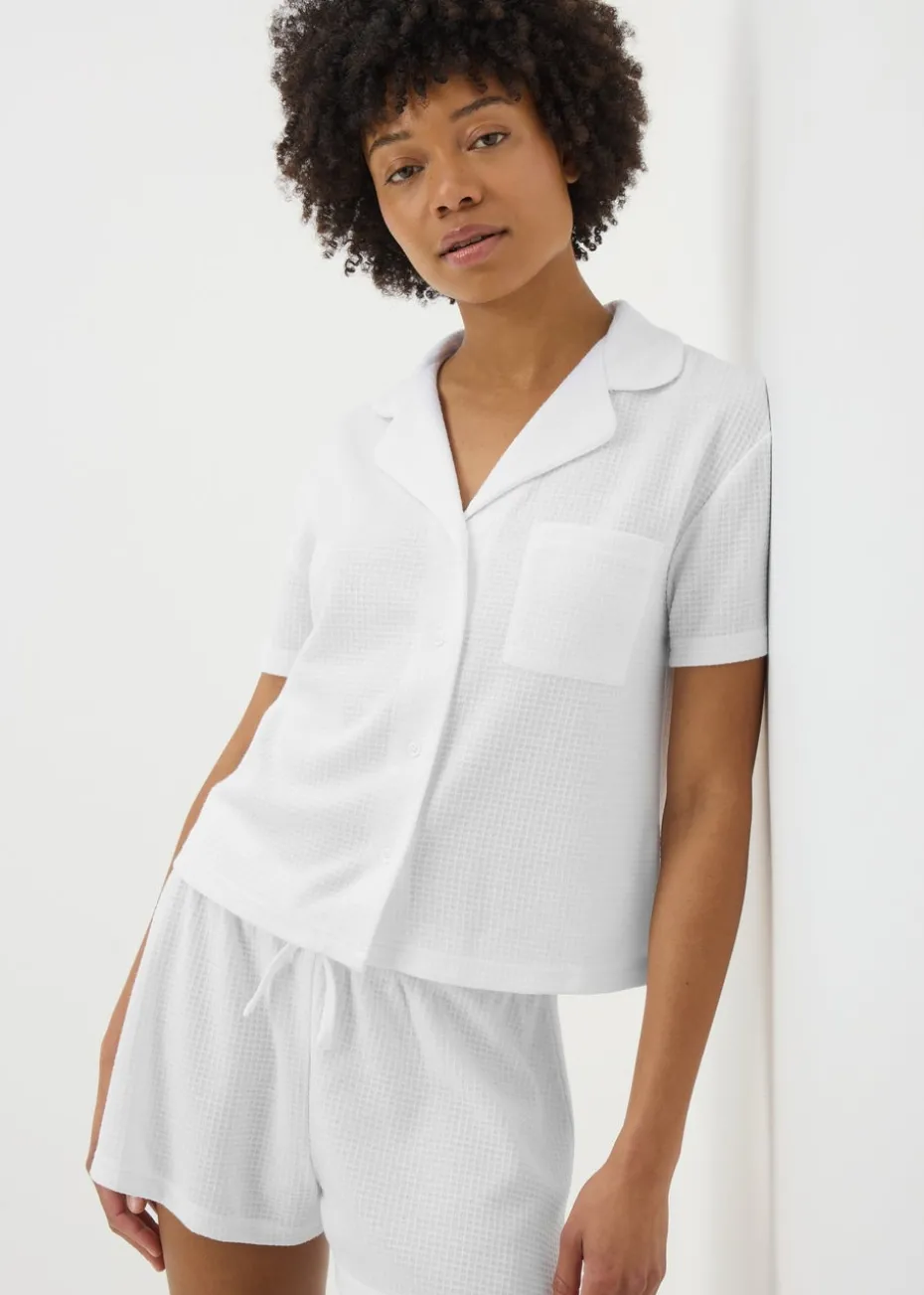 White Waffle Button Short Pyjama Set