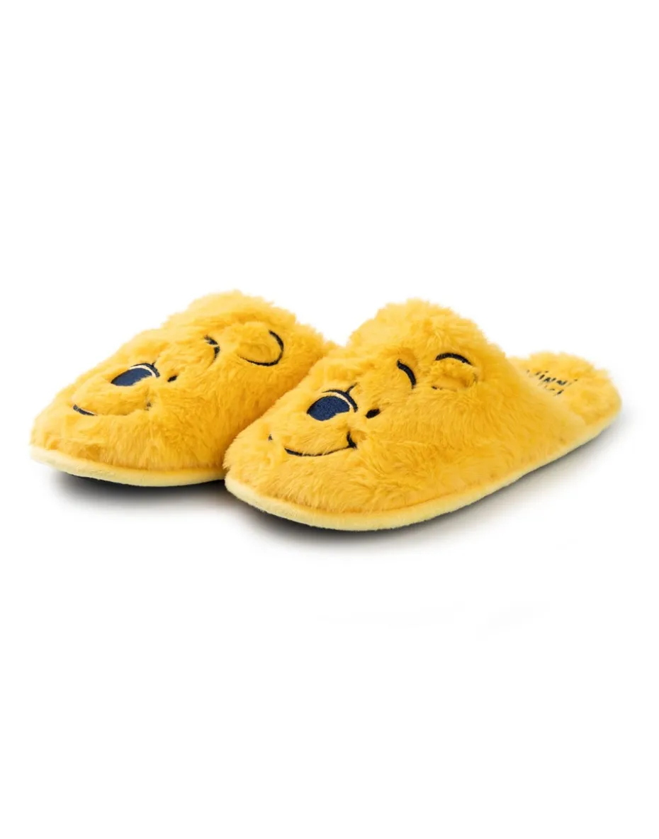 Winnie the Pooh Womens Yellow Embroidered Face Mule Slippers