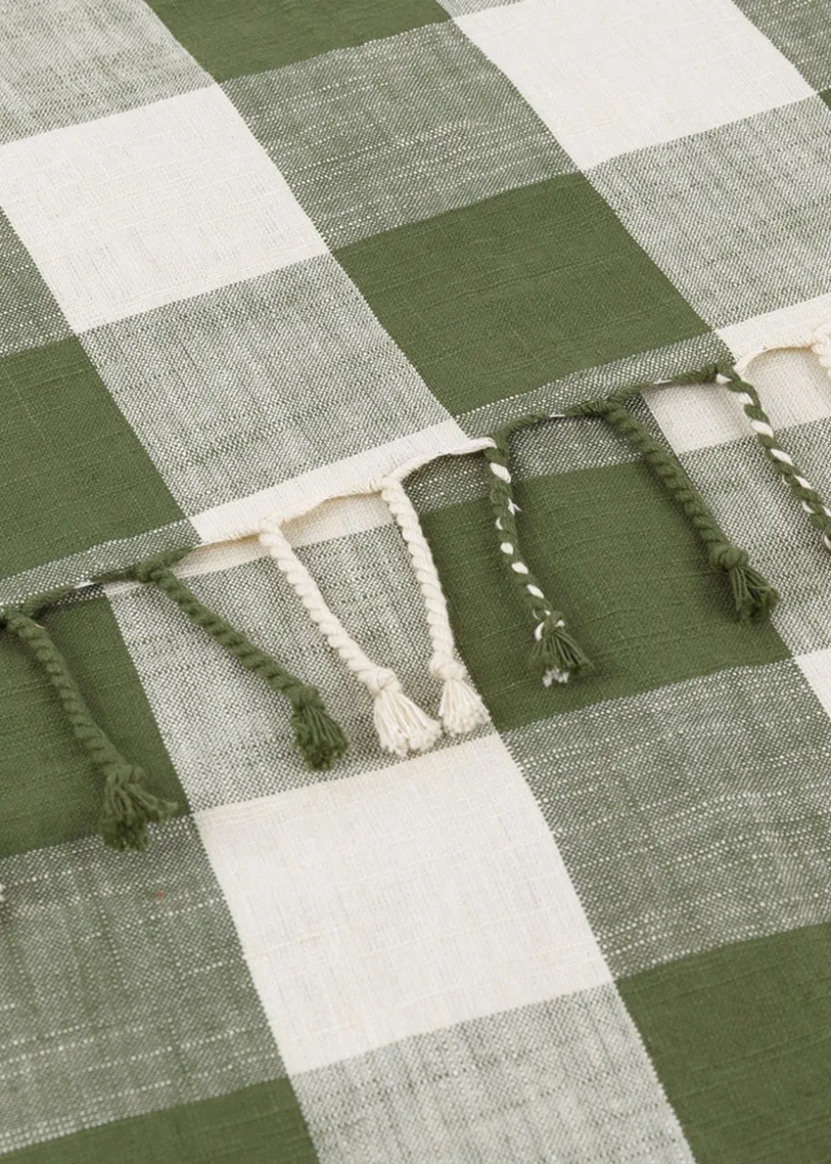 Yard Dark Green Chesil Check Tasselled 100% Cotton Throw