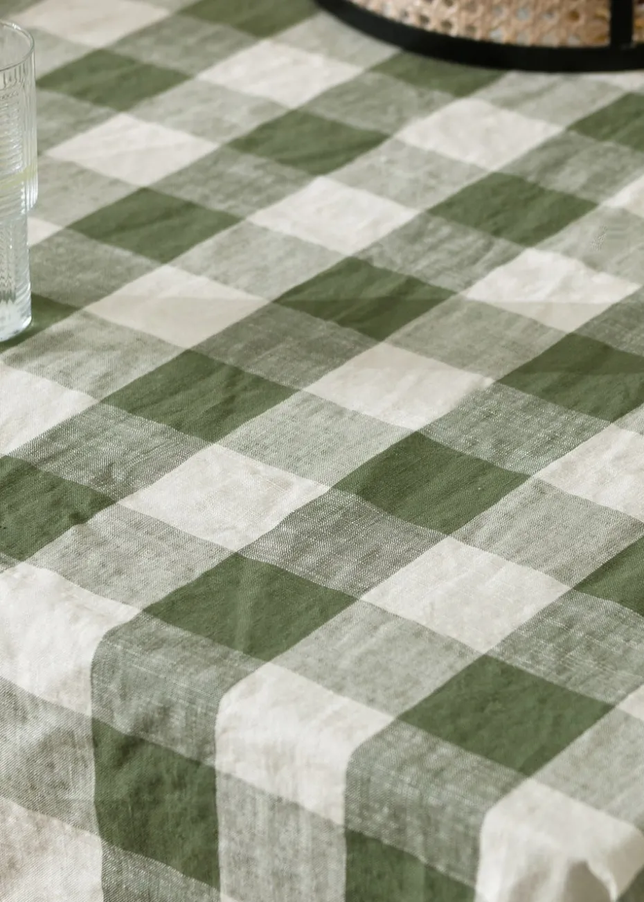 Yard Dark Green Chesil Check Tasselled 100% Cotton Throw