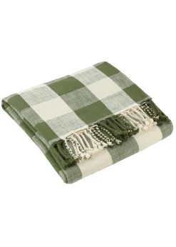 Yard Dark Green Chesil Check Tasselled 100% Cotton Throw
