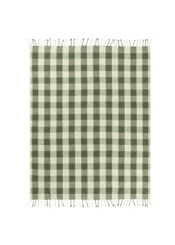 Yard Dark Green Chesil Check Tasselled 100% Cotton Throw