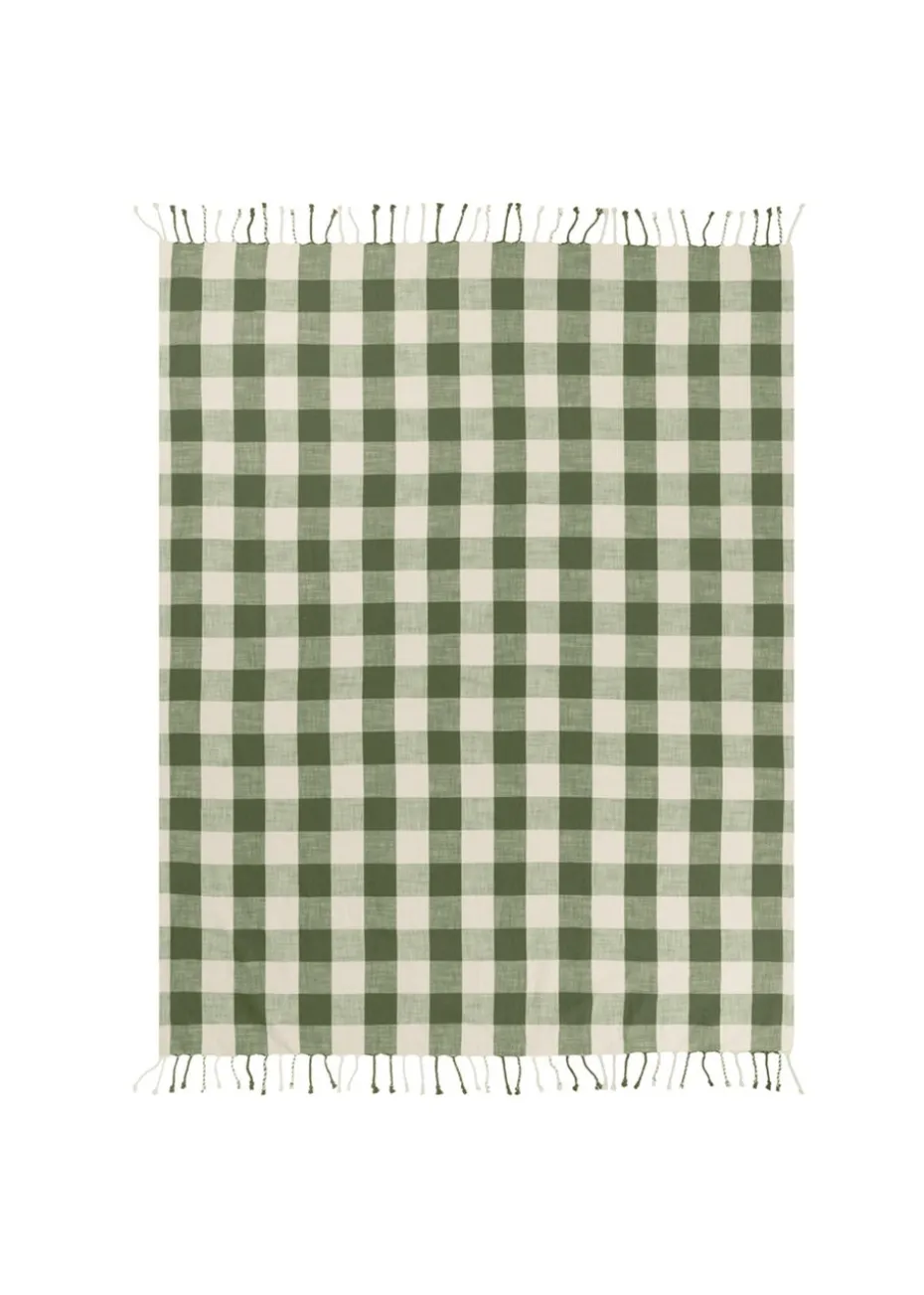 Yard Dark Green Chesil Check Tasselled 100% Cotton Throw