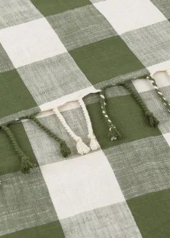 Yard Dark Green Chesil Check Tasselled 100% Cotton Throw