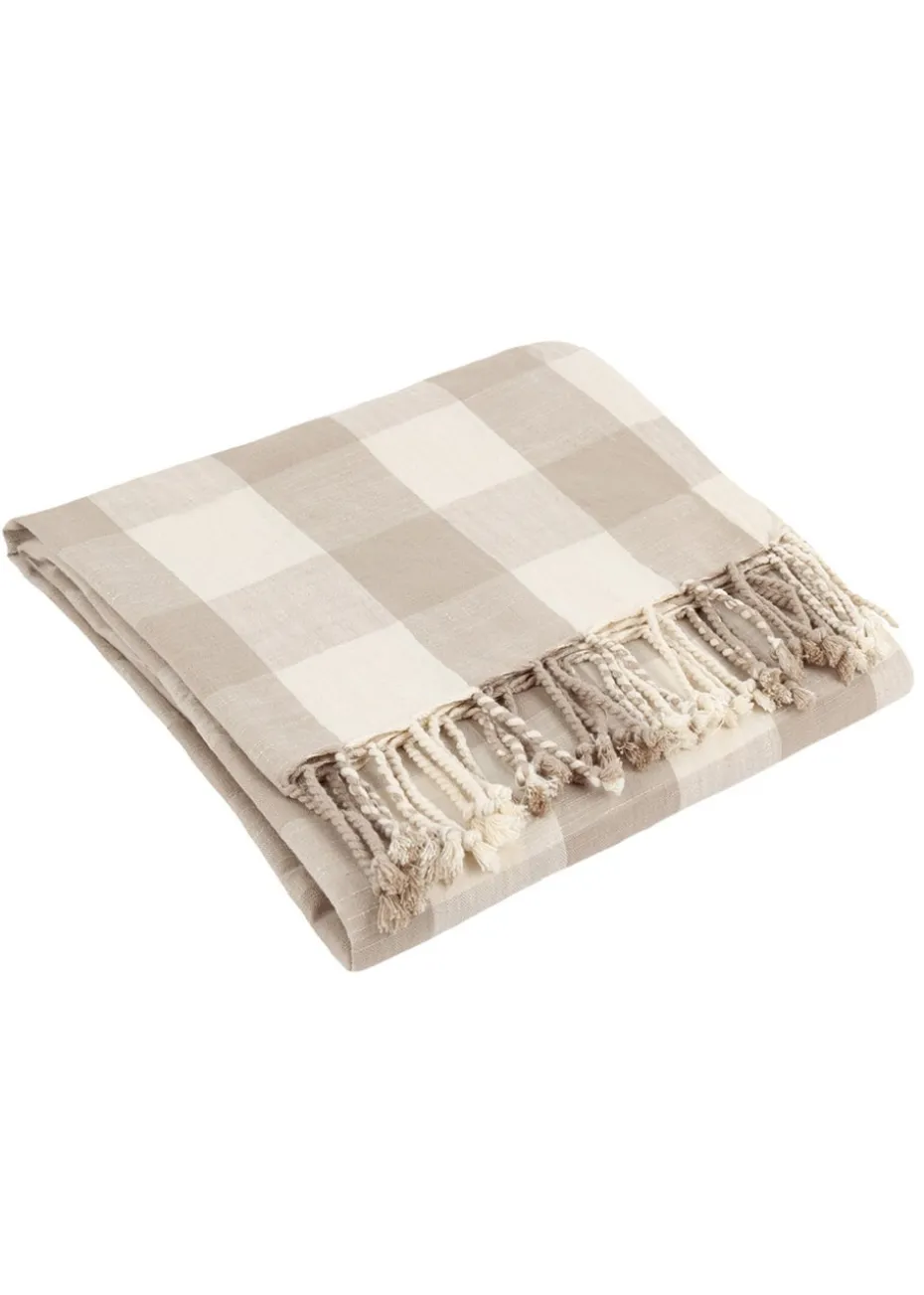 Yard Natural Chesil Check Tasselled 100% Cotton Throw