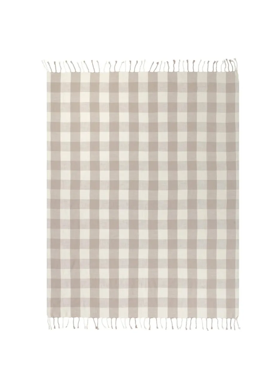 Yard Natural Chesil Check Tasselled 100% Cotton Throw