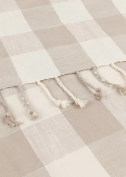 Yard Natural Chesil Check Tasselled 100% Cotton Throw