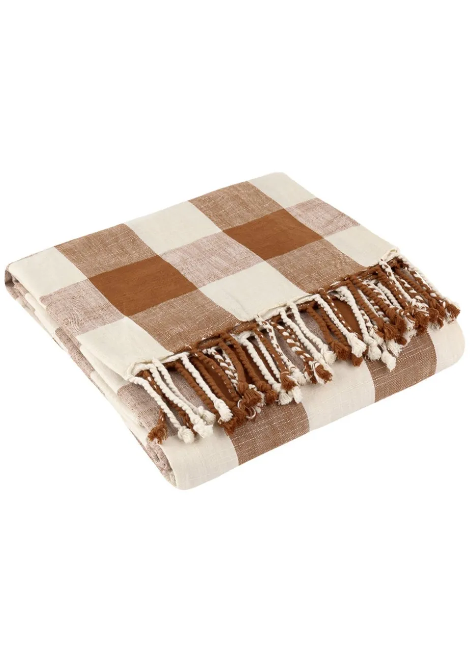 Yard Rust Chesil Check Tasselled 100% Cotton Throw